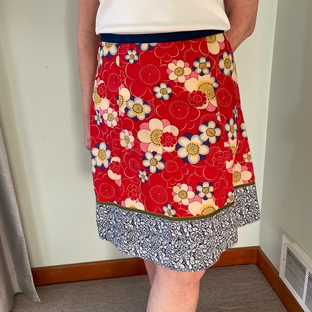 Local Designer - Floral Red and Blue Women's Skirt - Large